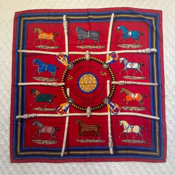 HERMES Silk Scarf Equestrian Design - 35” x 35” - Picture 1 of 16